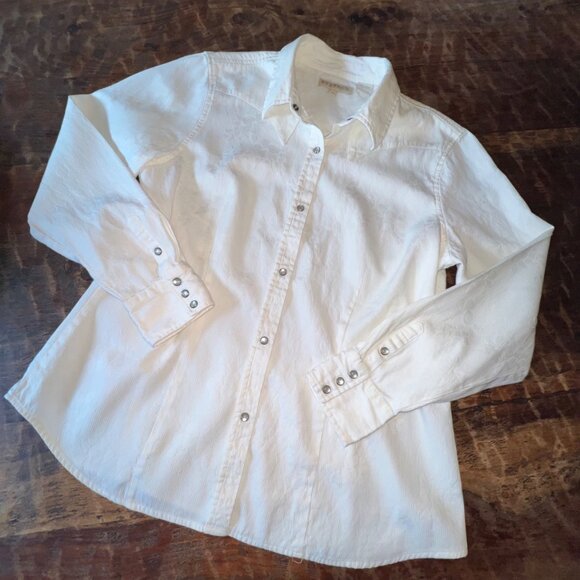 Stetson XL Cream Floral Embossed 100% Cotton Western Pearl Snap Shirt - Picture 12 of 12